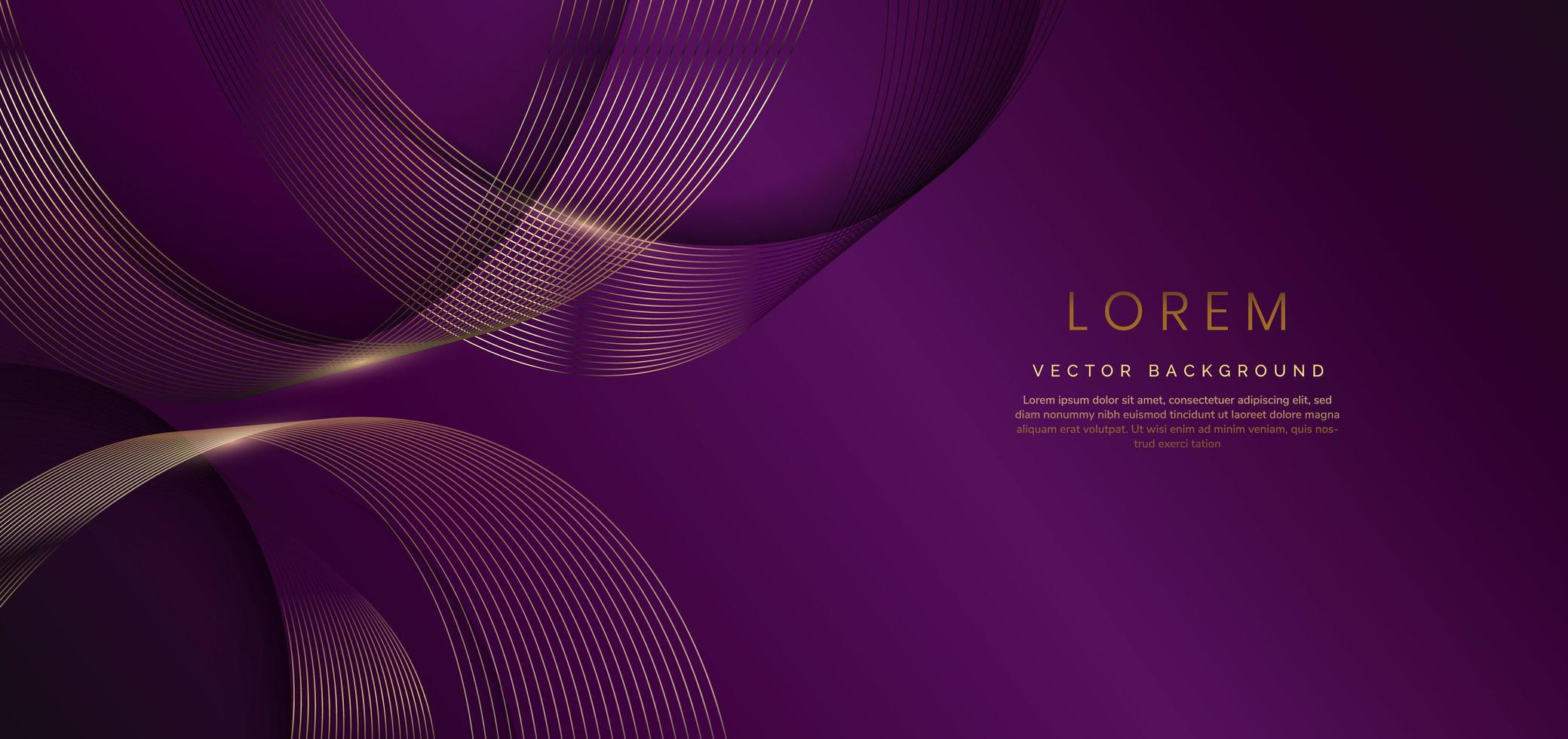 Abstract luxury golden lines curved overlapping on violet background. Template premium award design. vector