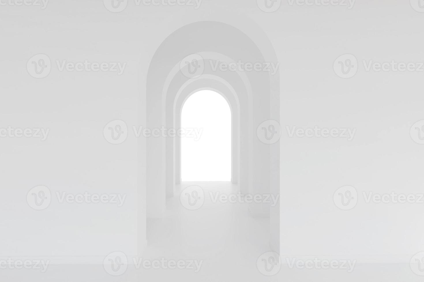 espacio de pasillo de arco de arquitectura blanca. corredor de curva de arco abstracto. foto