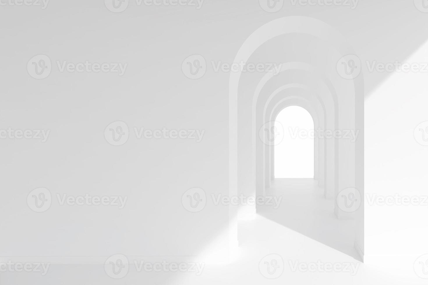 espacio de pasillo de arco de arquitectura blanca. corredor de curva de arco abstracto con sombra suave. foto