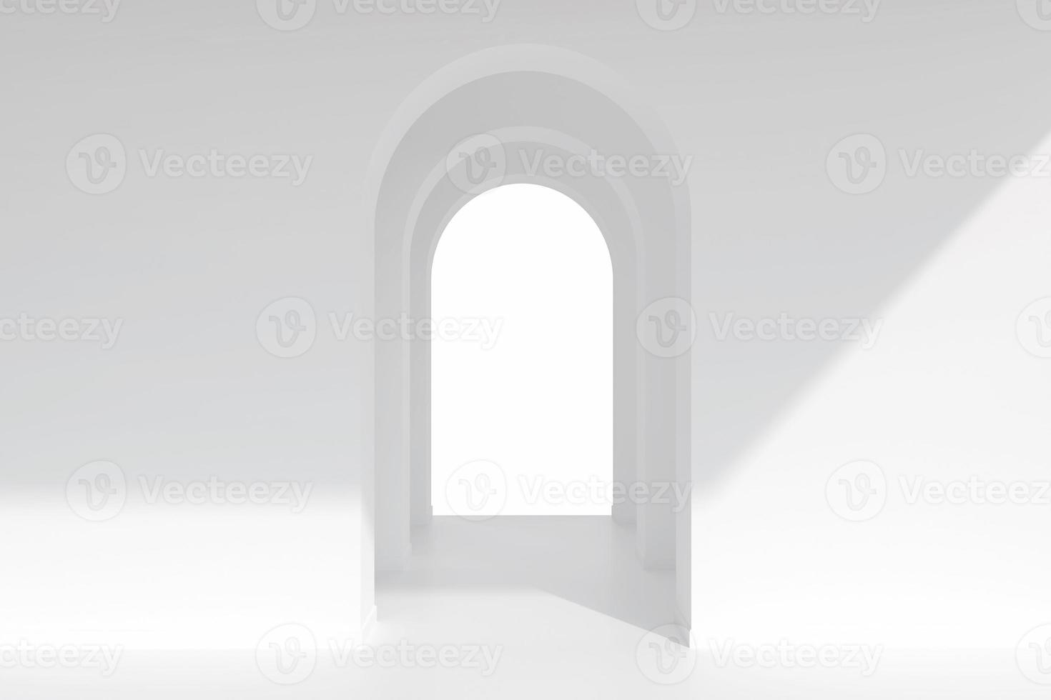 espacio de pasillo de arco de arquitectura blanca. corredor de curva de arco abstracto con sombra suave. foto