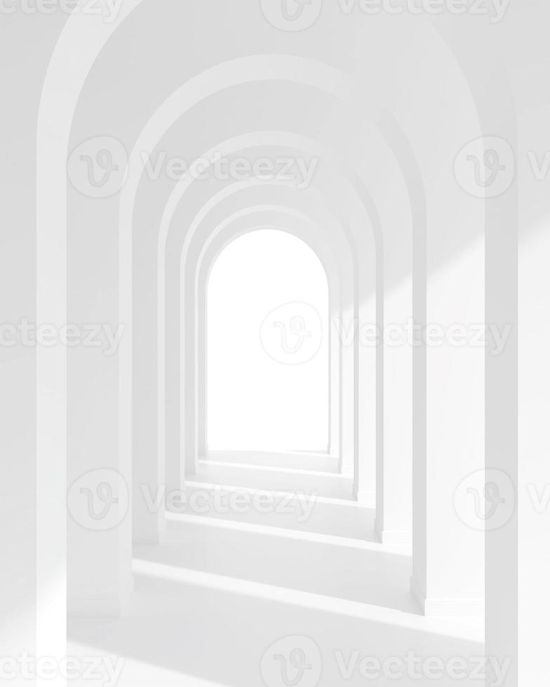 espacio de pasillo de arco de arquitectura blanca. corredor de curva de arco abstracto con sombra suave. foto