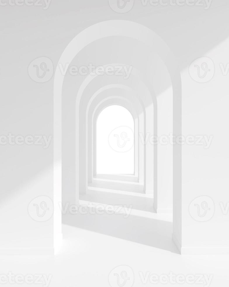 espacio de pasillo de arco de arquitectura blanca. corredor de curva de arco abstracto con sombra suave. foto