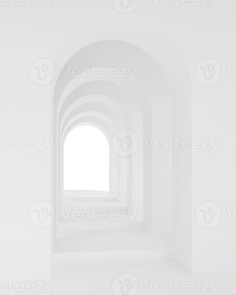 espacio de pasillo de arco de arquitectura blanca. corredor de curva de arco abstracto. foto