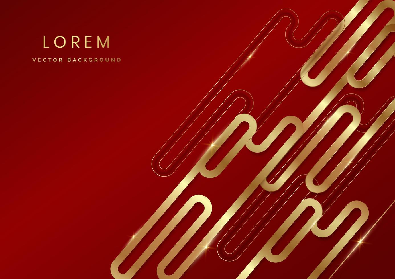 Abstract red elegant background with golden rounded. Decor golden lines glowing dots golden combinations. Luxury design. vector