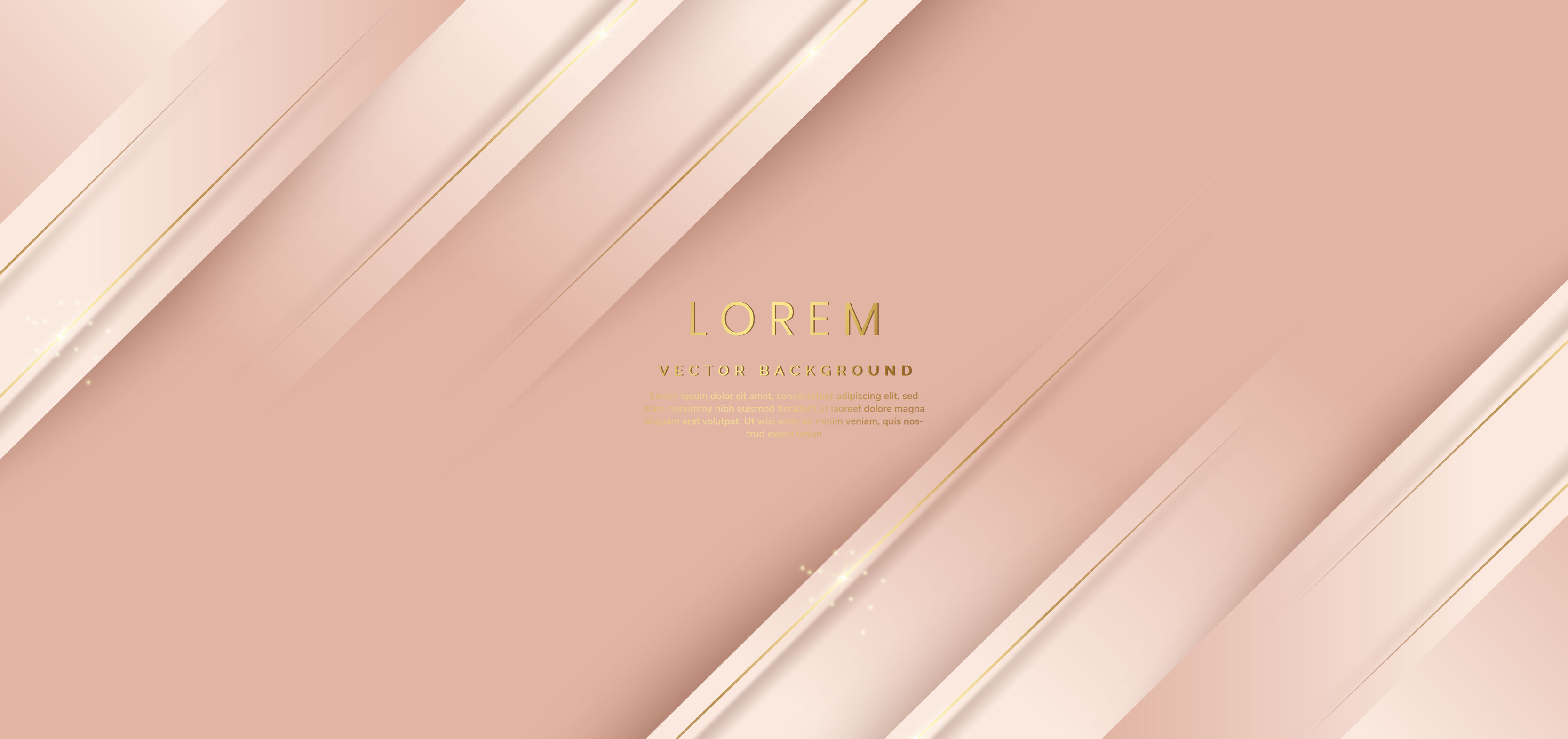 Abstract 3d template rose gold background with gold lines diagonal