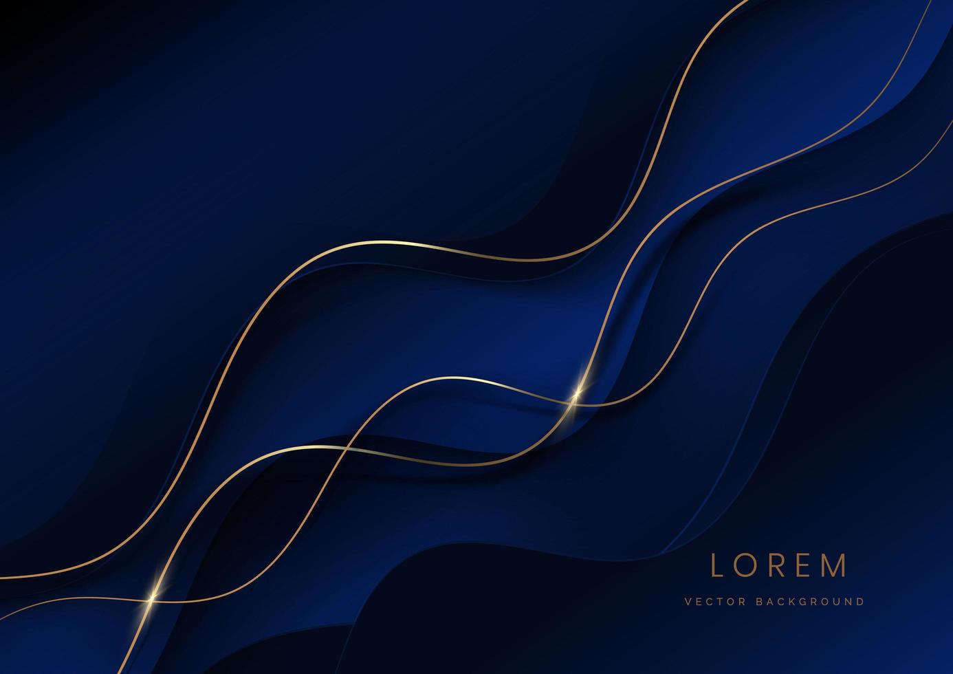 Abstract modern luxury dark blue gradient fluid shape background with golden lines wave and copy space for text. vector