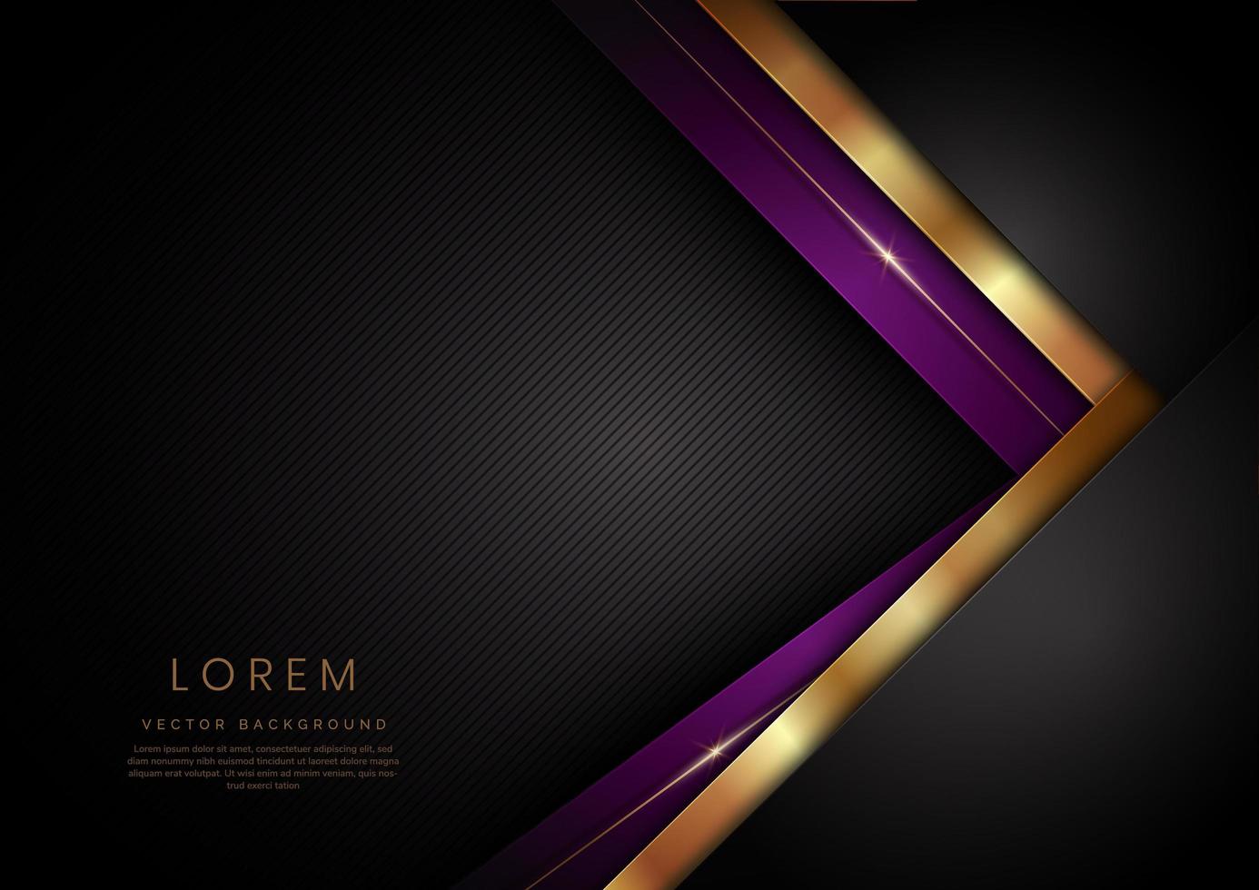 plantilla abstracta diagonal geométrica negra, violeta y dorada sobre fondo negro con línea dorada. estilo de lujo vector