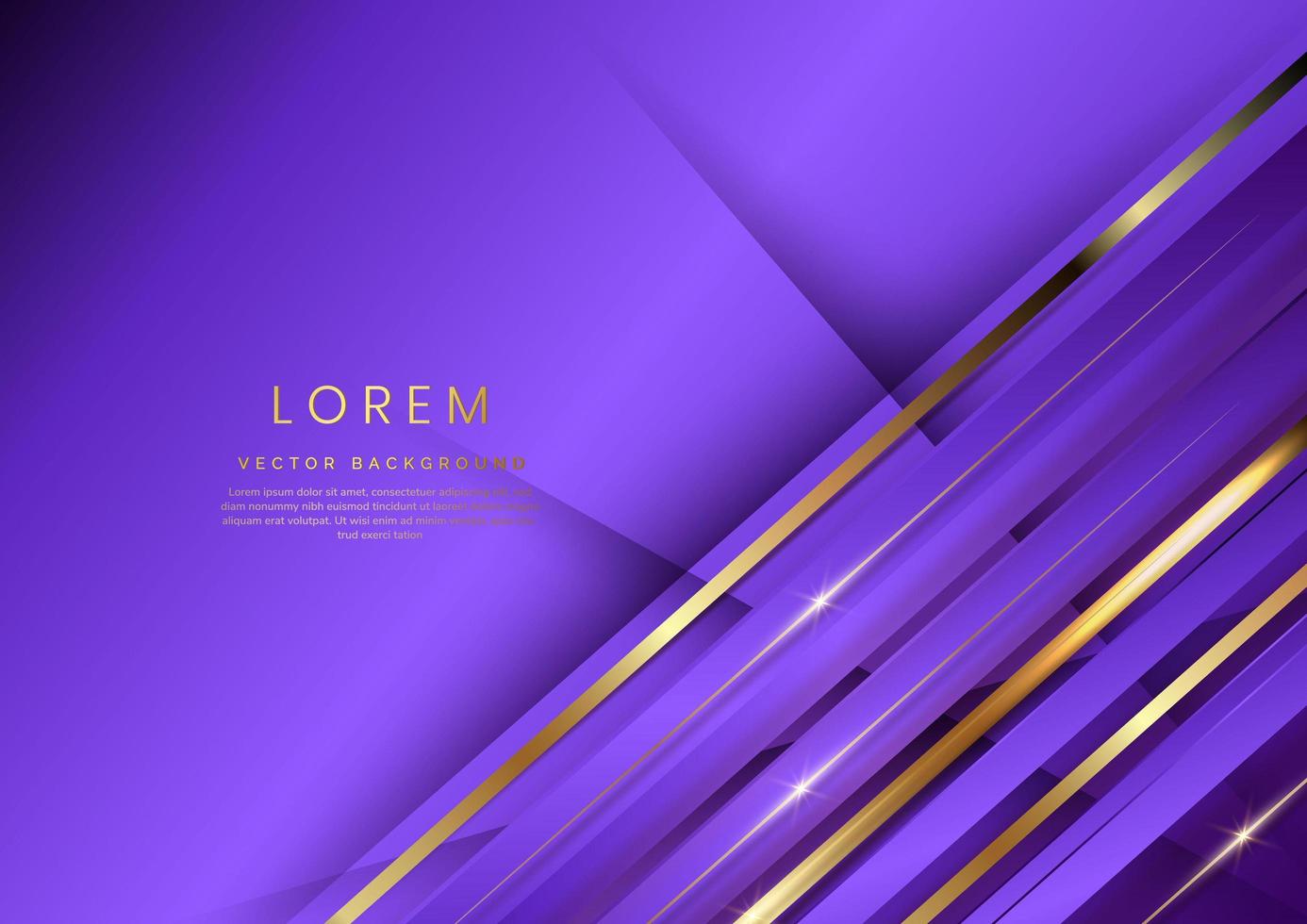 Abstract 3d template purple background with gold lines diagonal sparking with copy space for text. vector