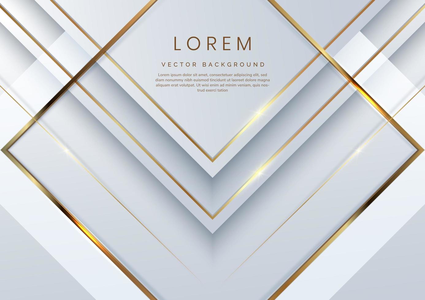 Abstract 3d modern luxury template white and silver arrow background with golden glitter line light sparkle. vector