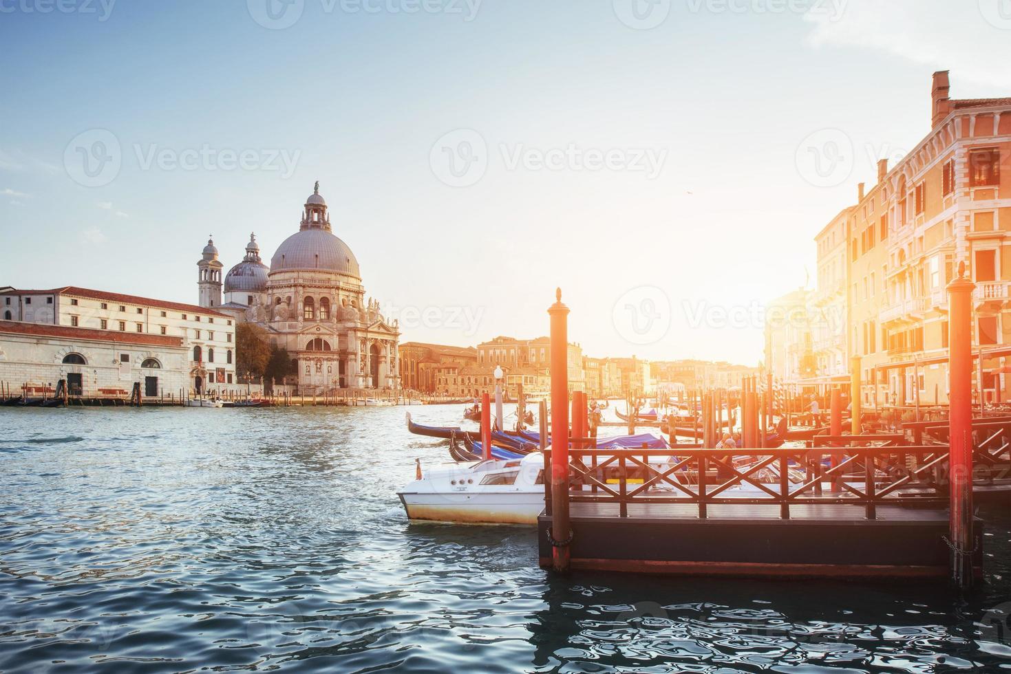 Gondolas on Grand canal in Venice, San Giorgio Maggiore church. San Marco. photo