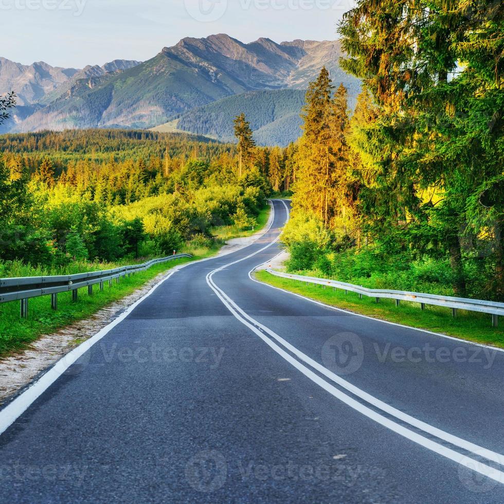 carretera asfaltada en las montañas. la belleza del mundo foto