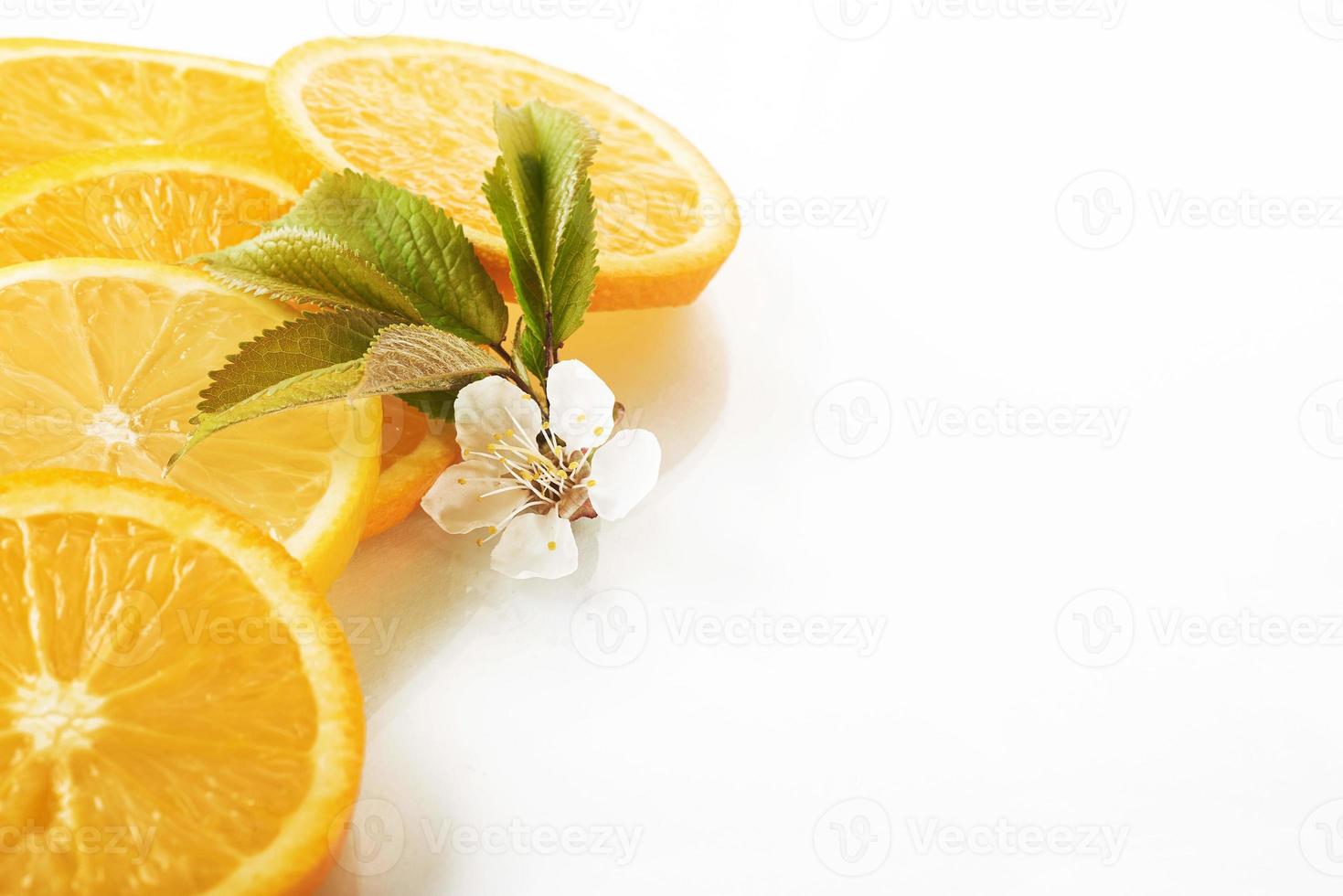 rodajas de naranja y limón aisladas en un fondo blanco foto