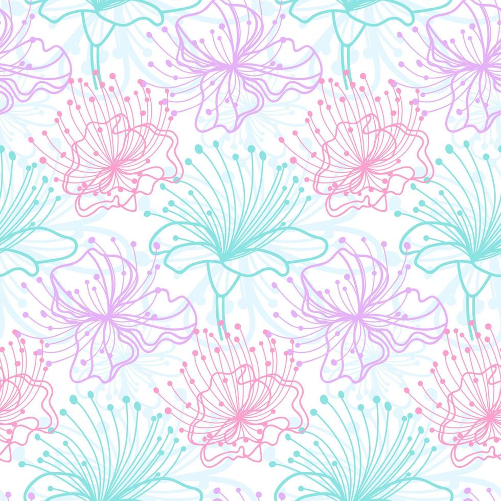 Delicate flowers on white background. Seamless pattern is perfect for application on the dresses, leggings, t-shirts, wrapping paper, wedding invitations. vector