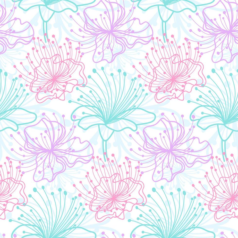 Delicate flowers on white background. Seamless pattern is perfect for application on the dresses, leggings, t-shirts, wrapping paper, wedding invitations. vector