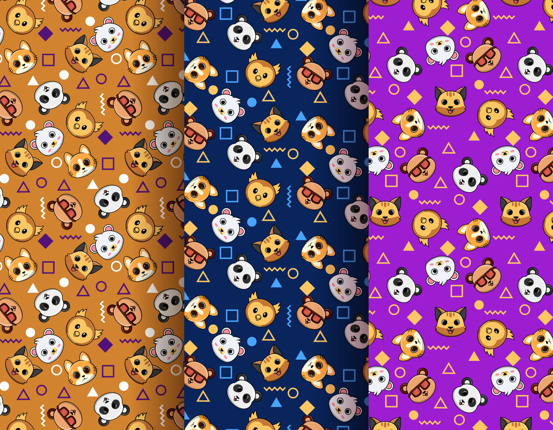 3 sets of cute pet head abstract pattern arrangement, creative and