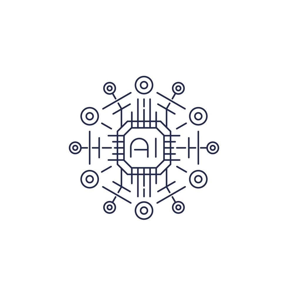 Artificial intelligence, AI technology vector line icon