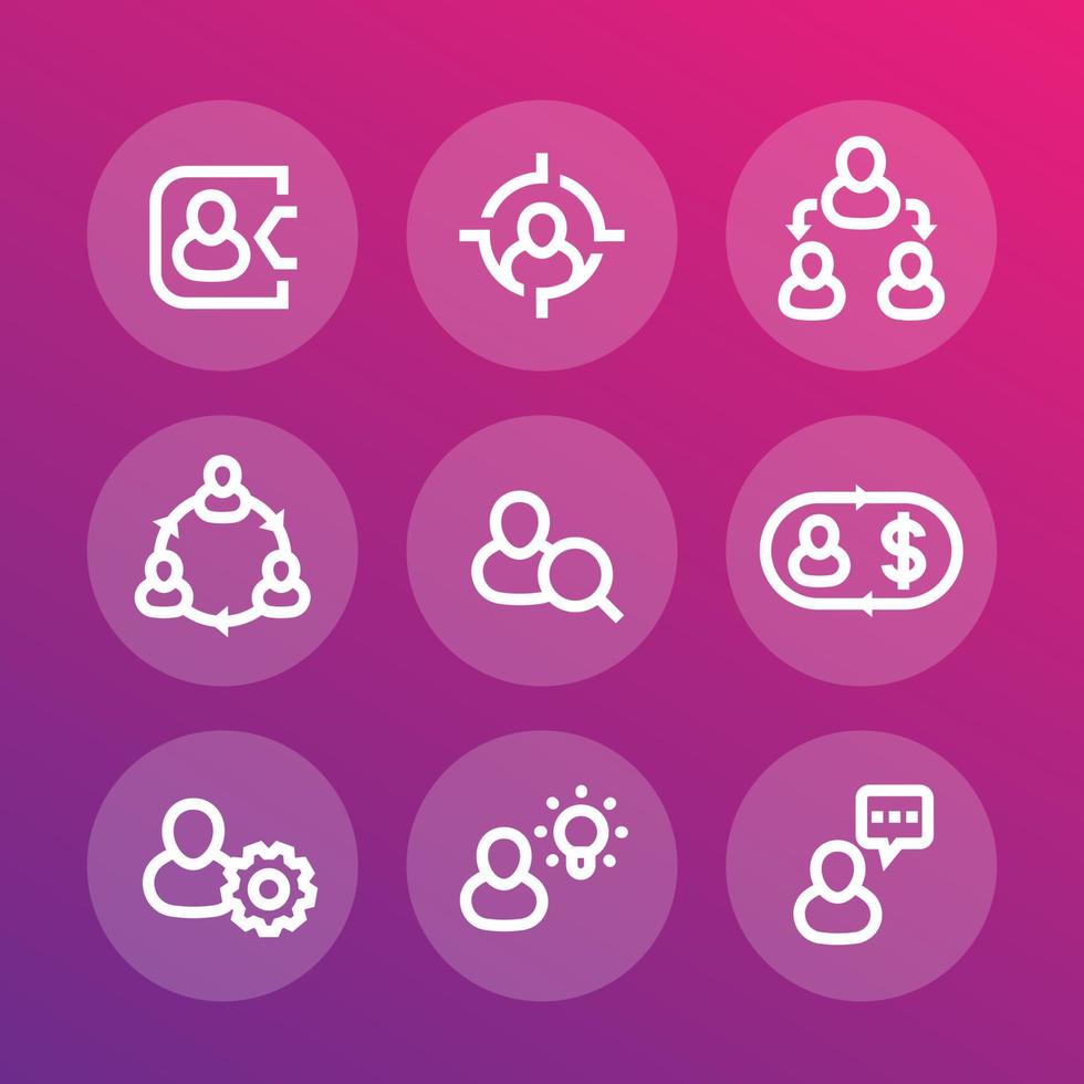 Management, human resources, HR, line icons set, social interaction, delegation, staff rotation vector