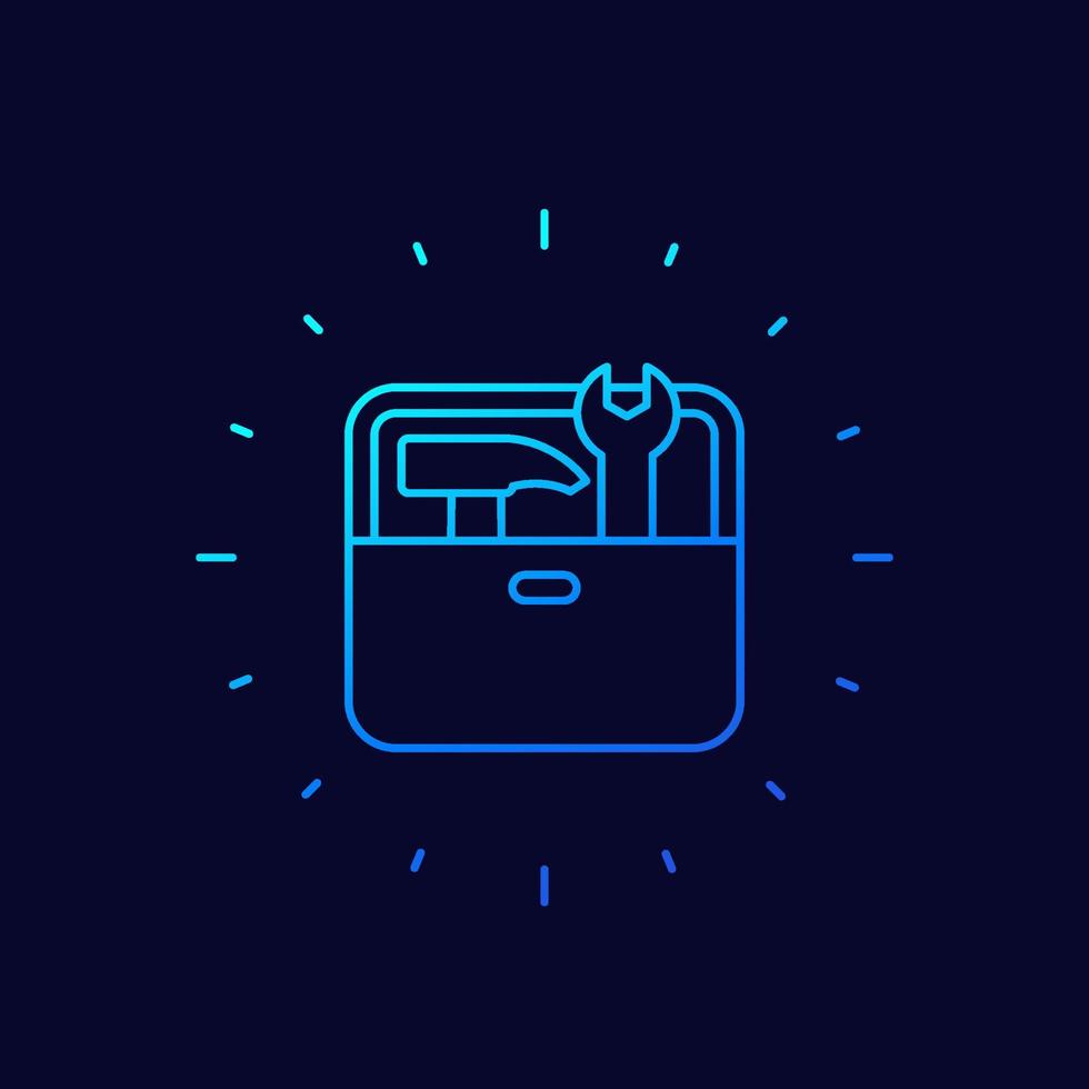 Toolbox line vector icon with hammer and wrench