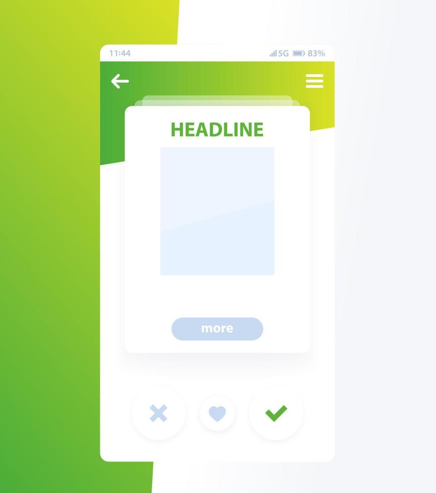 UI card for mobile app design, vector