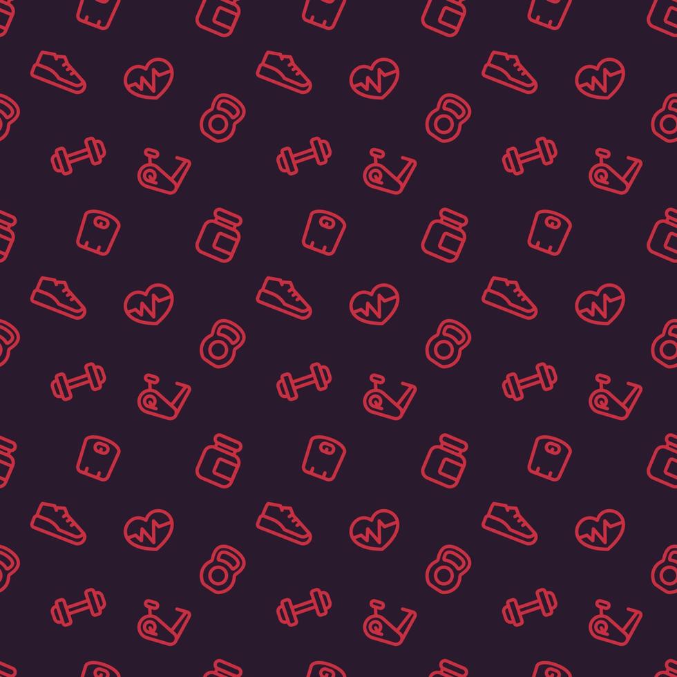 fitness pattern, seamless dark background with gym icons vector