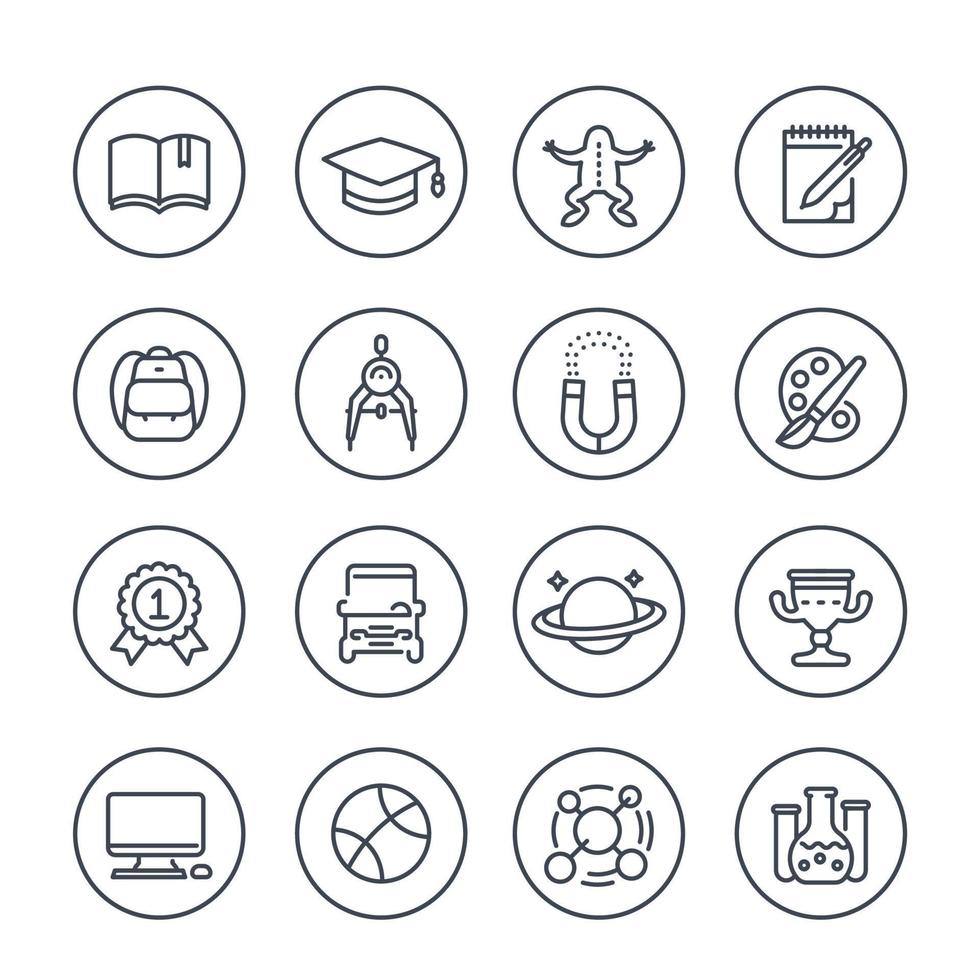 school and college line icons in circles over white vector