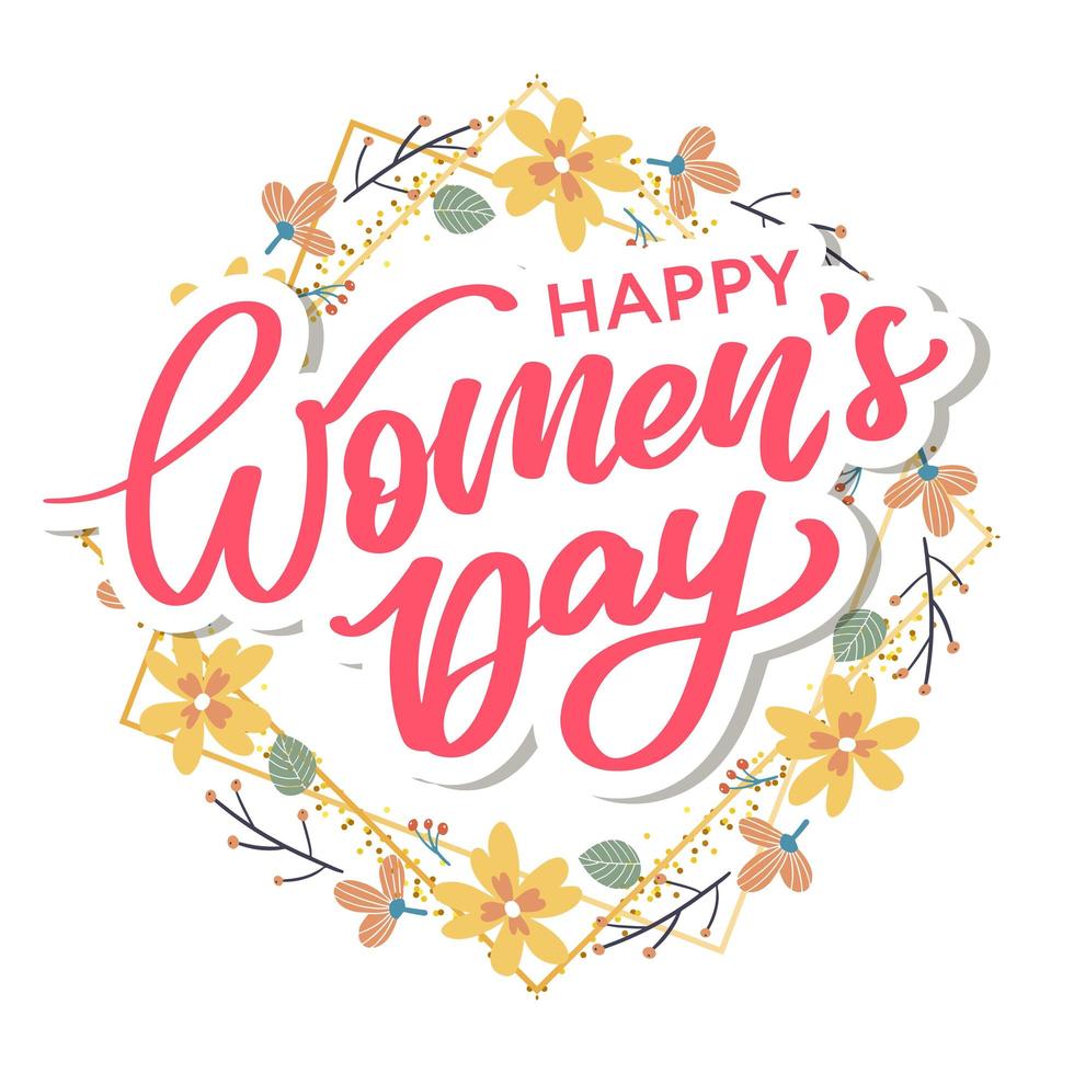 Women's Day hand drawn lettering. Red text isolated on white for postcard, poster, banner design element. Happy Women's Day script calligraphy. Ready holiday lettering design. vector