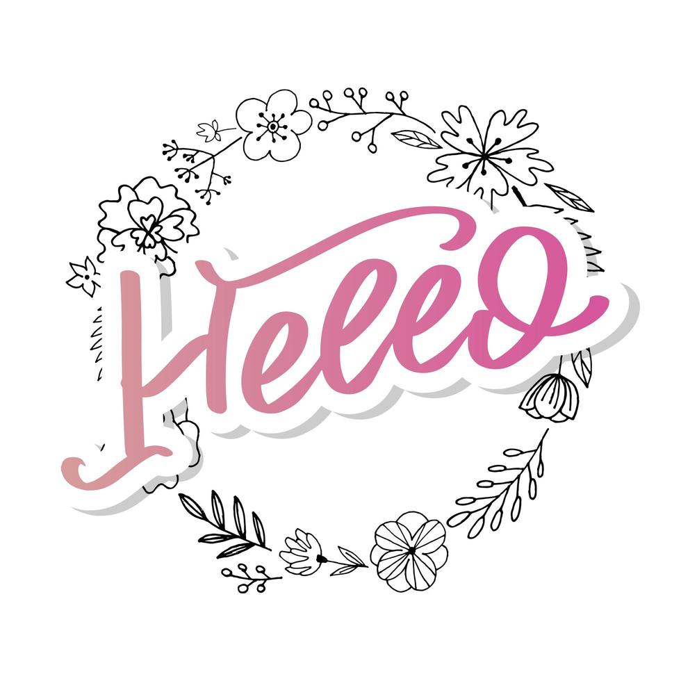 Hello in hand drawn style. Hello world. Lettering design concept. White background. Hand lettering typography. New year party. Hello quote message bubble. Hello symbol. vector