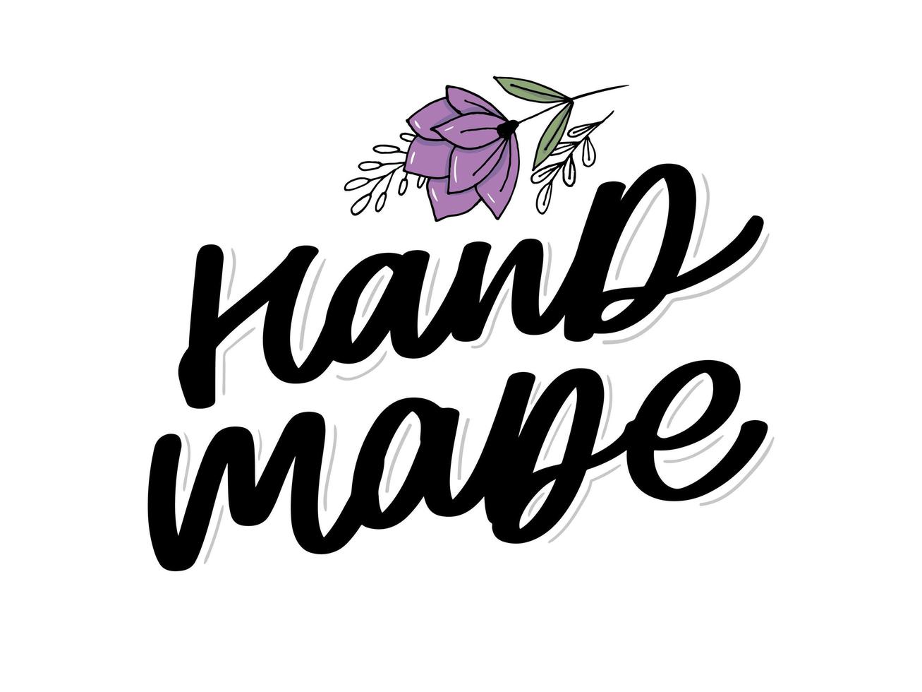 Label or logo with lettering hand made. Vector flat illustrations. Modern and stylish badge. Thin line inscription handmade, made with love, craft product on white.