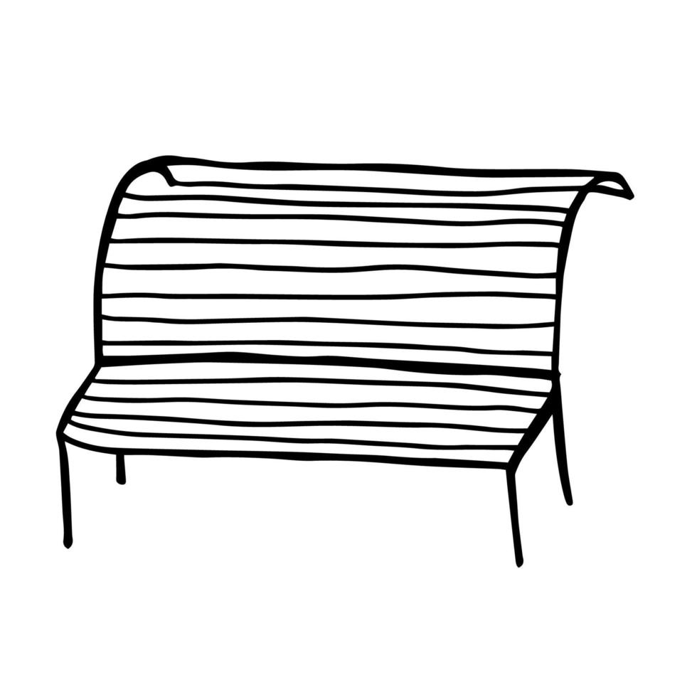 Cute doodle wooden bench isolated on white background.  Park seat. vector