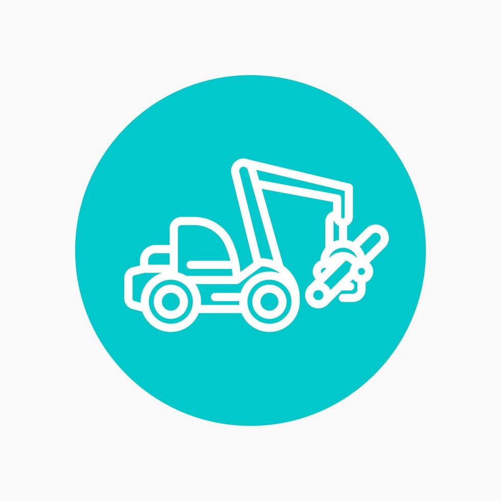 Forest harvester icon, wheeled feller buncher, timber harvesting machine linear pictogram, vector illustration