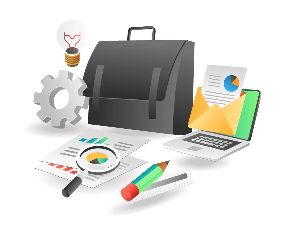 Flat isometric illustration concept. investment business data briefcase vector