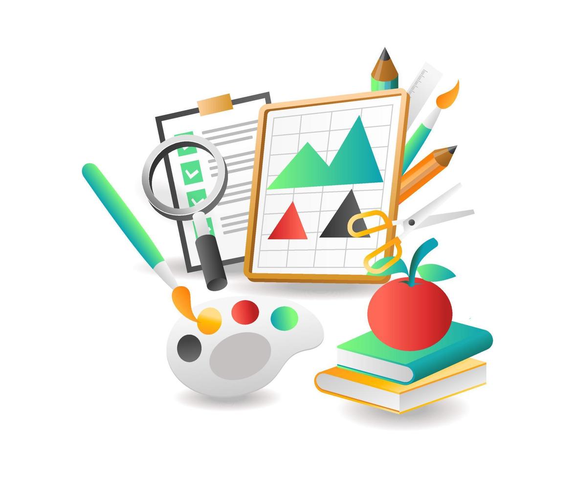 Flat isometric illustration concept. creative drawing on the blackboard vector
