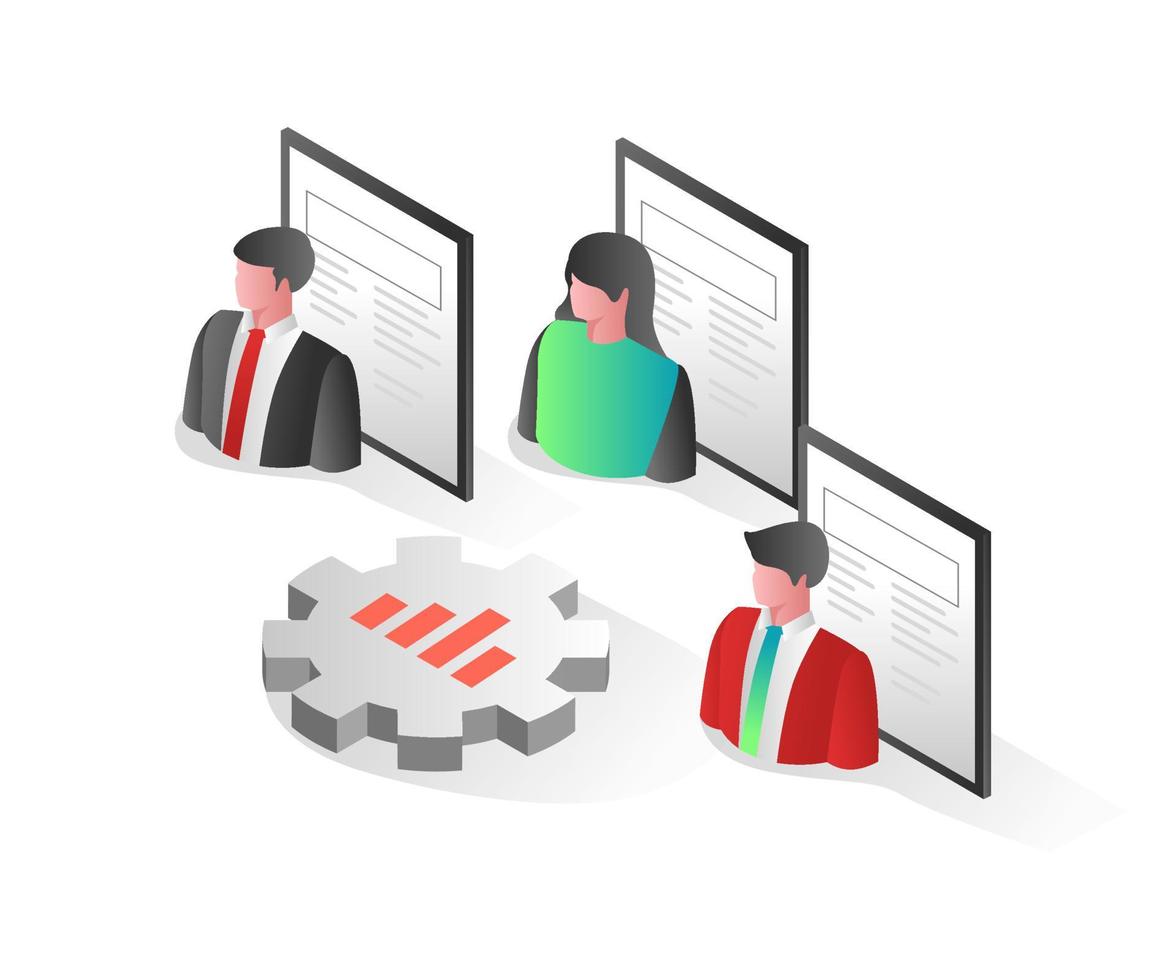 Flat isometric illustration concept. bio of each team vector