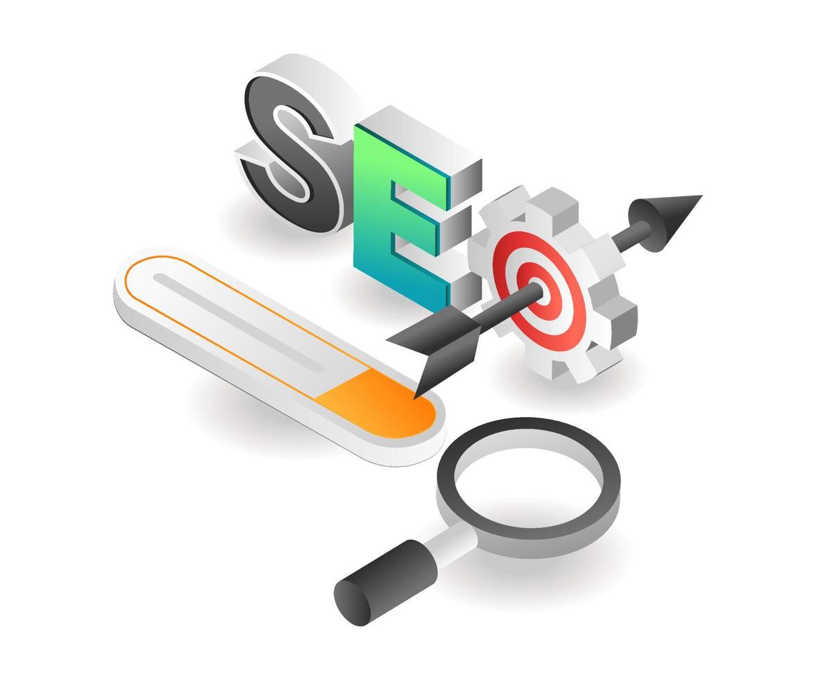 Flat isometric concept illustration. seo optimization target vector