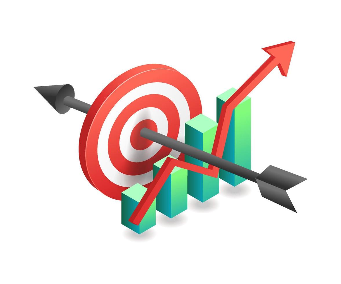 Flat isometric concept illustration. successful business analysis data target vector