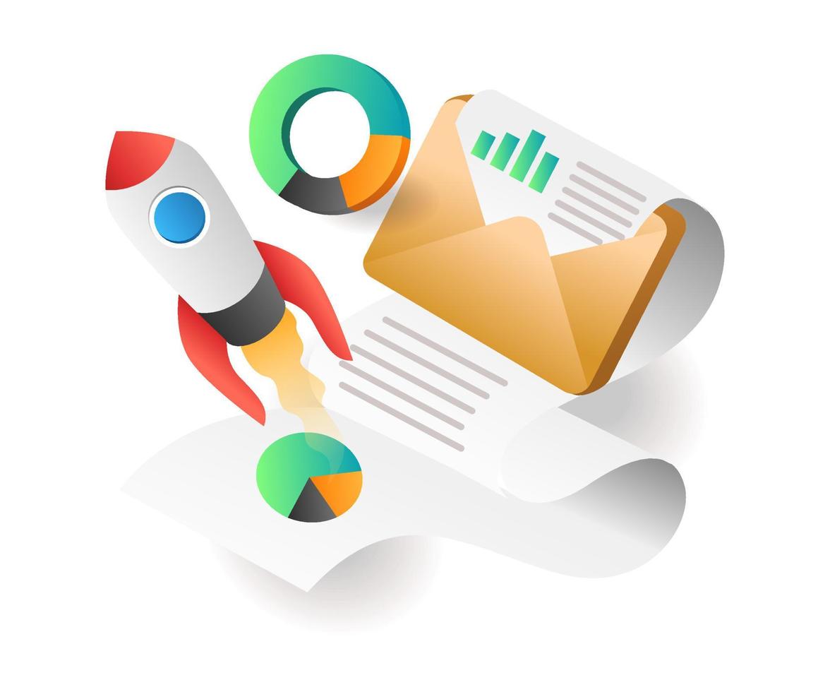 Flat isometric concept illustration. e-mail data analyst vector