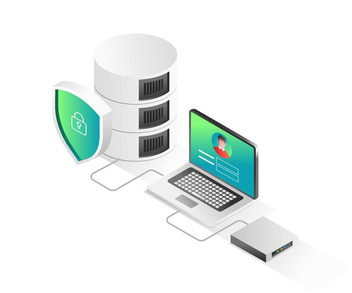 Flat isometric concept illustration. personal database account security vector