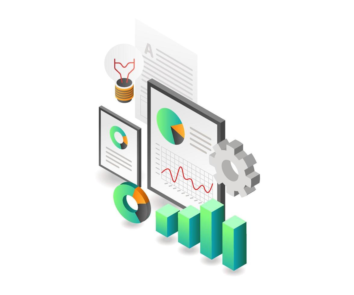 Flat isometric concept illustration. automatic idea of investment business analysis data vector