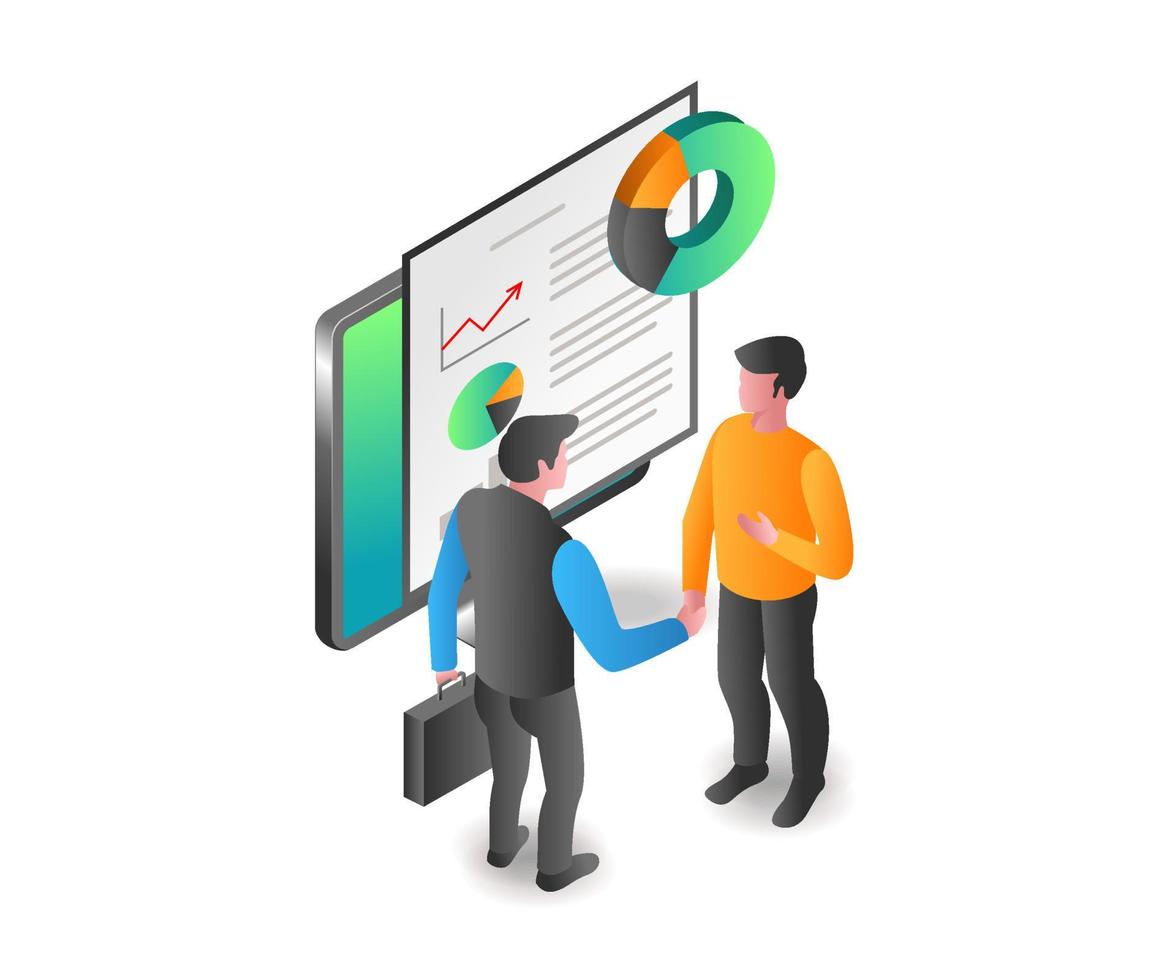 Flat isometric concept illustration. business referral and affiliate program vector