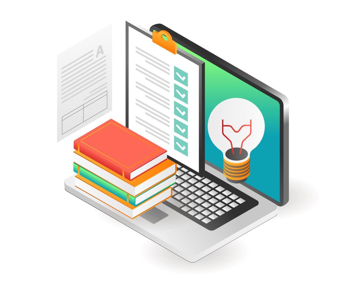 Flat isometric concept illustration. online study schedule plan vector