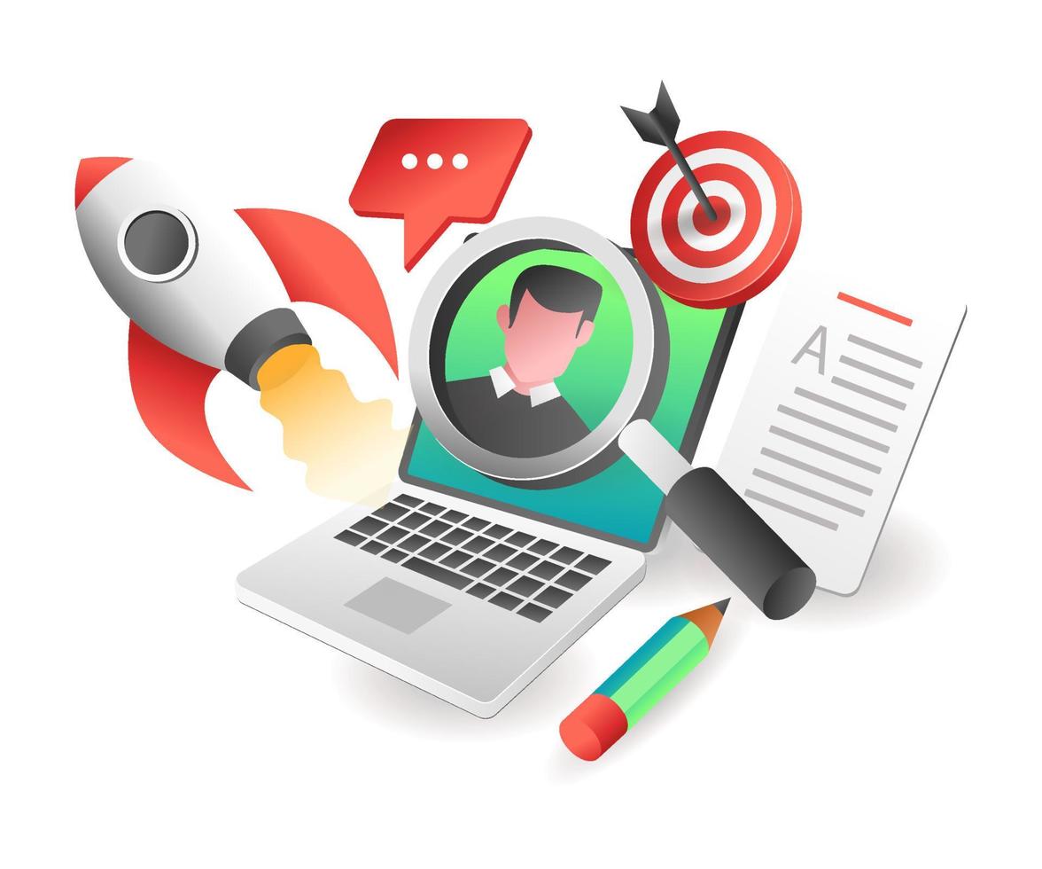 Flat isometric illustration concept. target search for new candidates for business vector