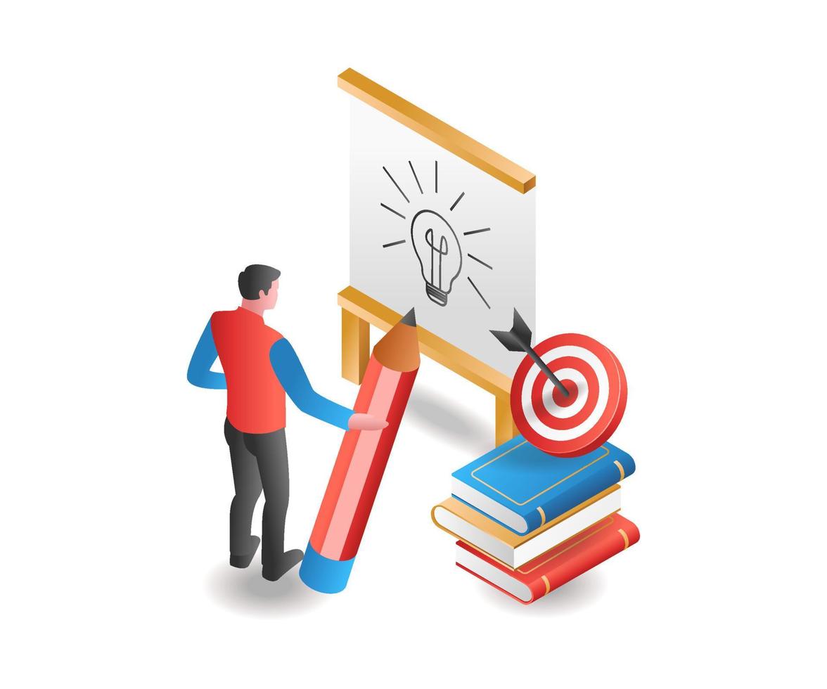 Flat isometric illustration concept. put creative ideas on the board vector