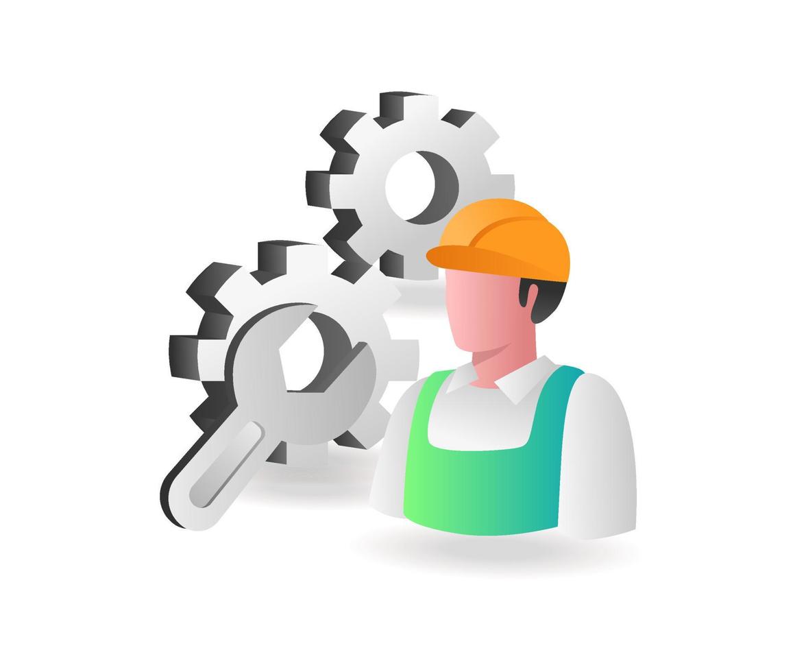 Flat isometric illustration concept. Maintenance technician vector