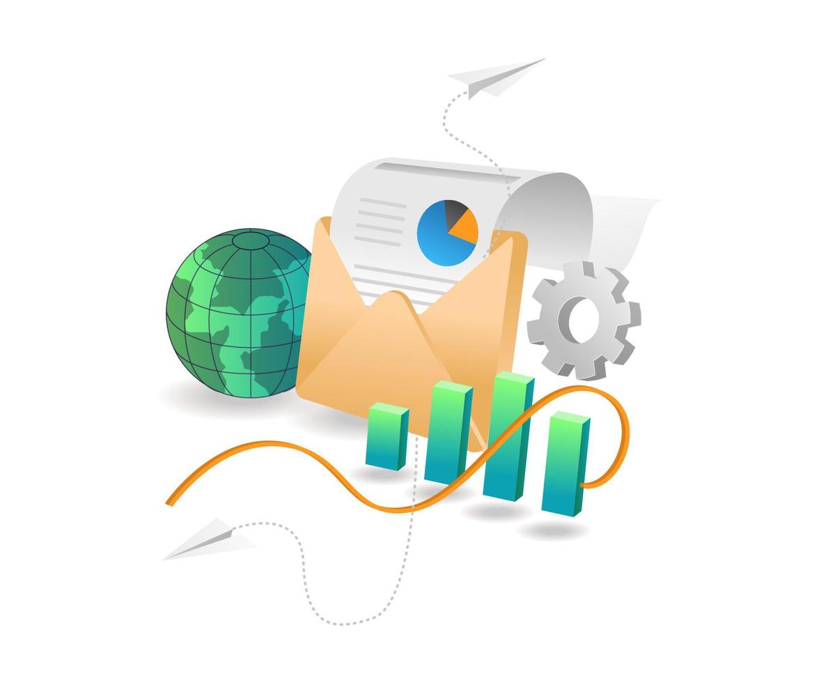 Flat isometric illustration concept. creative email marketing investment business vector