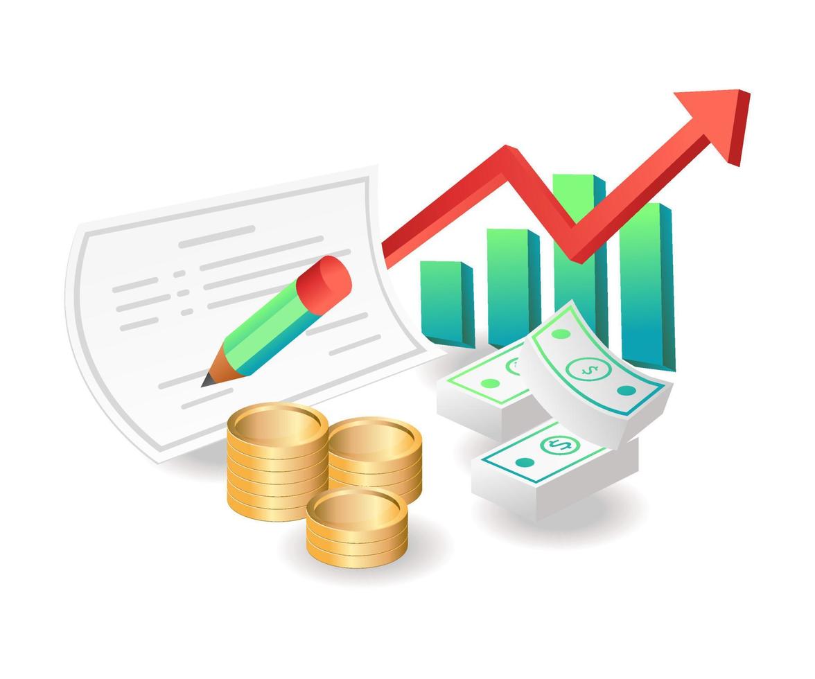 Flat isometric illustration concept. investment business manual payment receipt vector