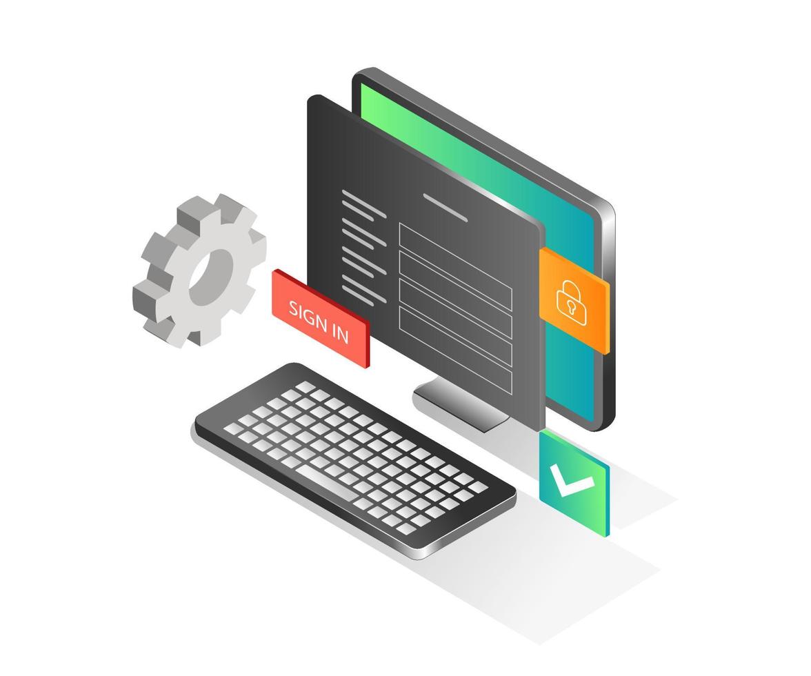 Flat isometric illustration concept. Computer security data account vector
