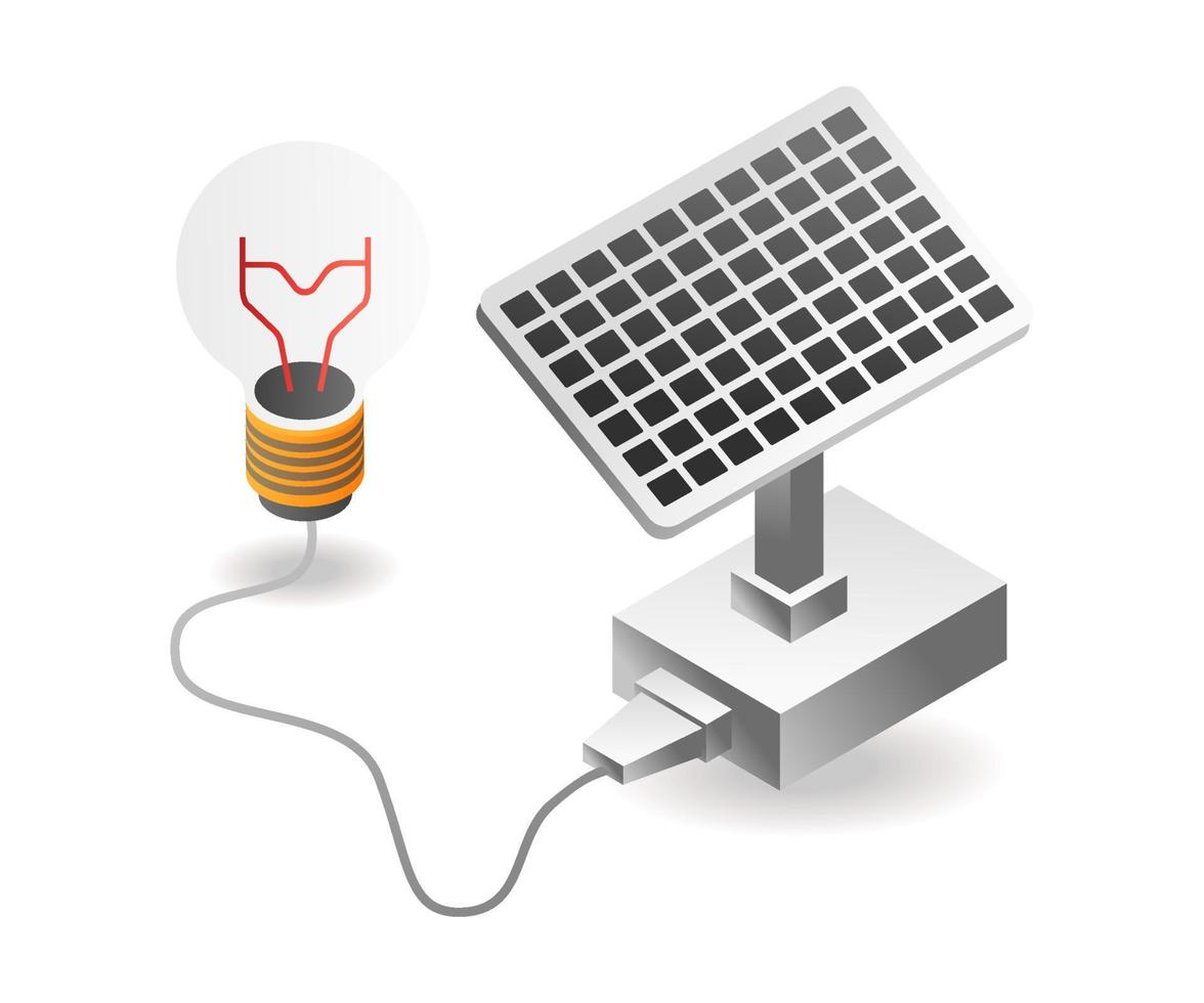 Flat isometric concept illustration. electrical energy from solar panels vector