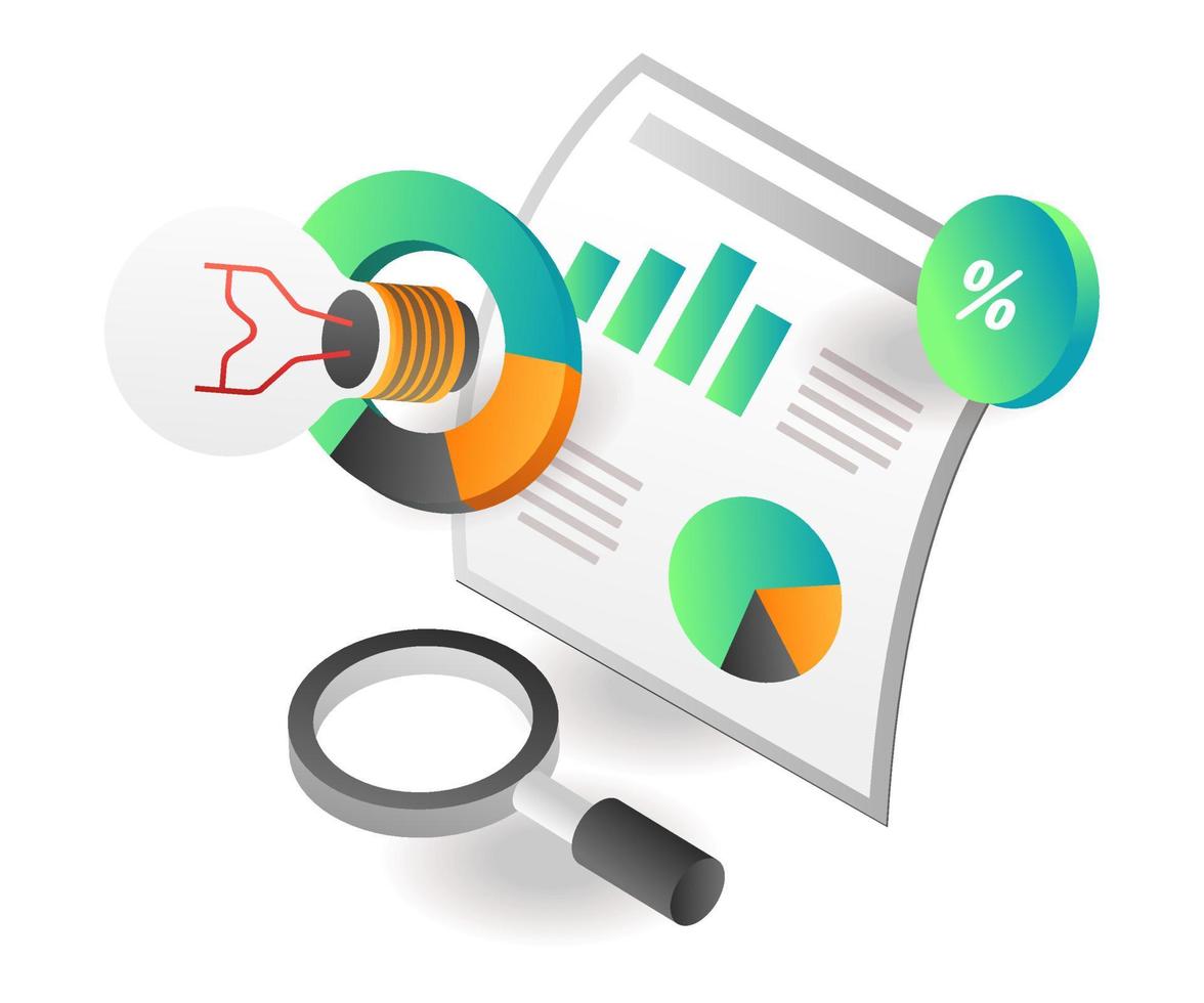 Flat isometric concept illustration. business data analysis ideas solutions vector