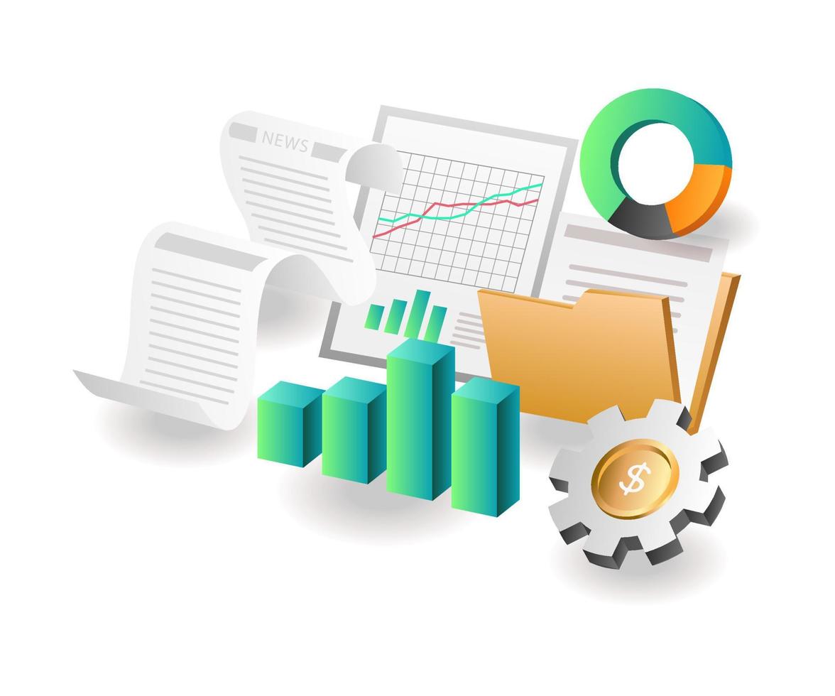 Flat isometric concept illustration. business development analysis data vector