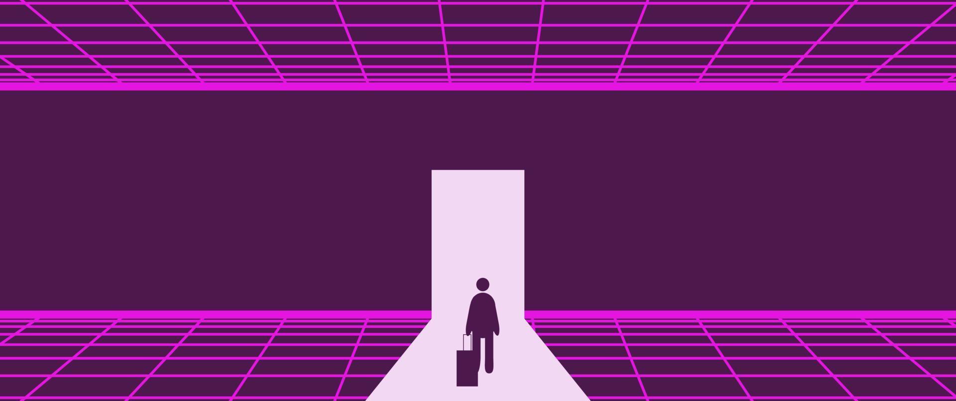 Businessman Start and Steps into Future Door. Moving Forward to New Technology, Blockchain and the Next Layer of the Internet Concepts. Futuristic Tone vector